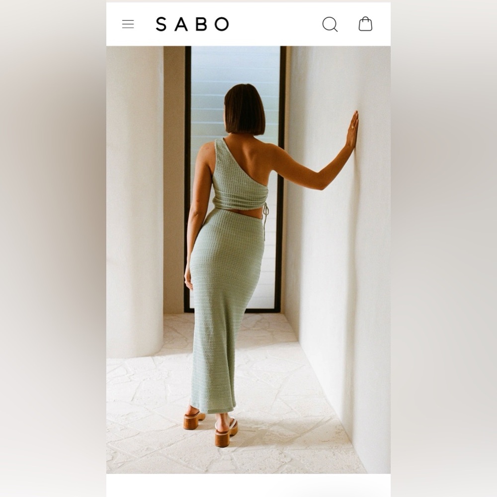 One-Shoulder Knit Maxi dress in Pale Sage - Picture 2 of 7